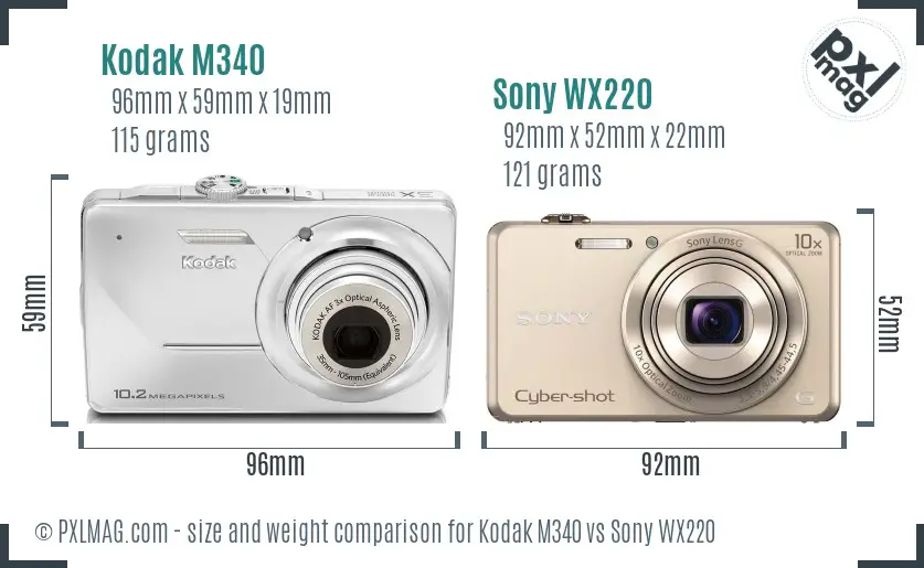 Kodak M340 vs Sony WX220 size comparison