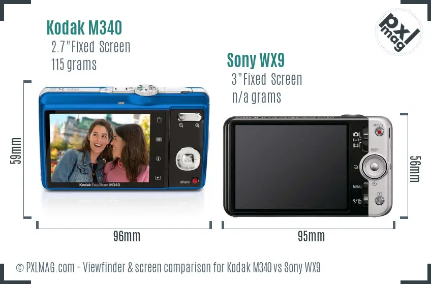 Kodak M340 vs Sony WX9 Screen and Viewfinder comparison