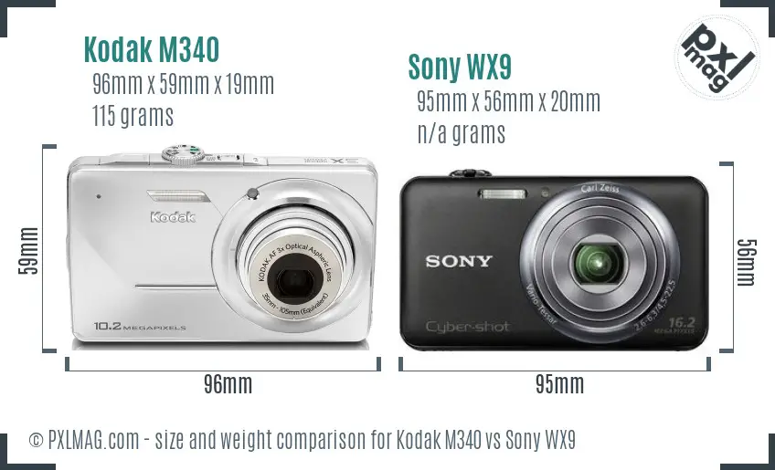 Kodak M340 vs Sony WX9 size comparison
