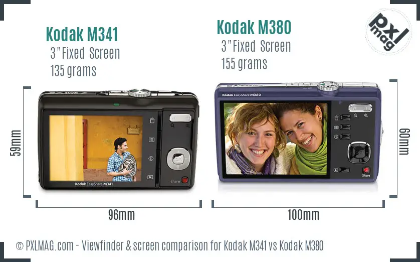 Kodak M341 vs Kodak M380 Screen and Viewfinder comparison
