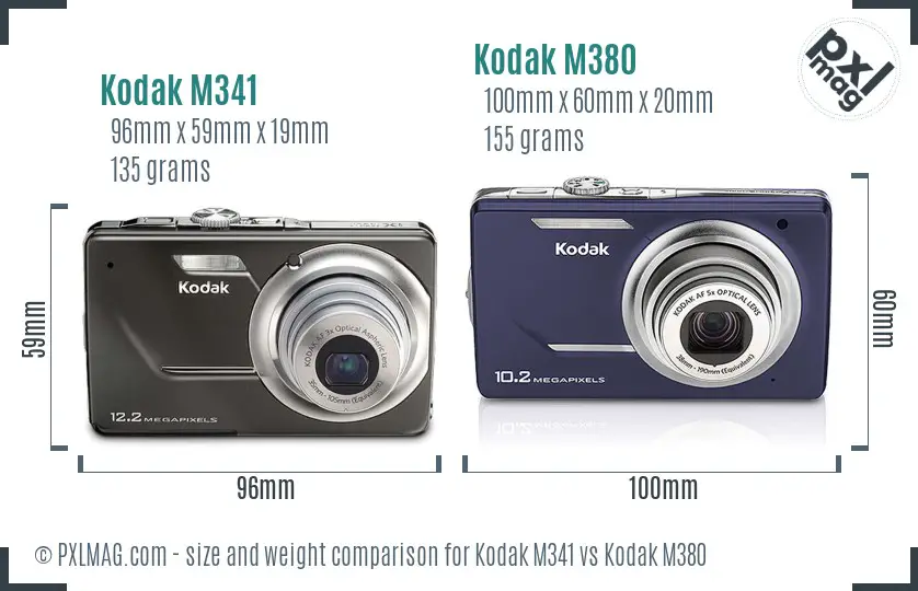 Kodak M341 vs Kodak M380 size comparison