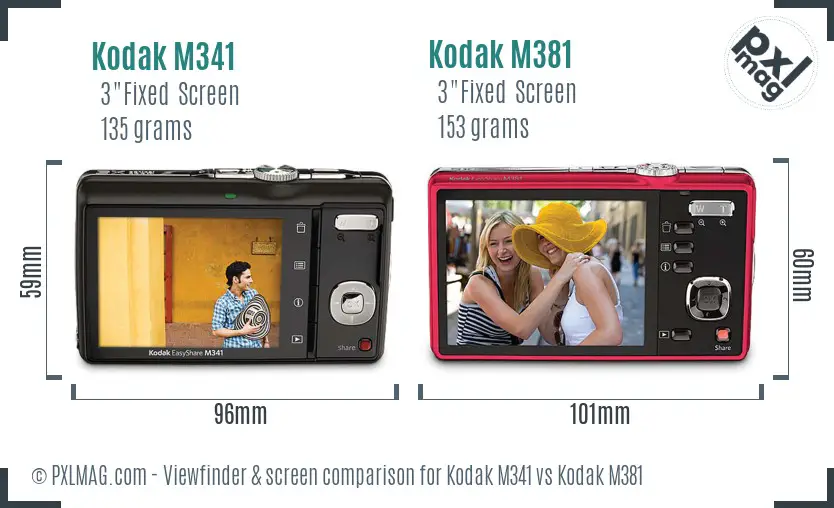 Kodak M341 vs Kodak M381 Screen and Viewfinder comparison