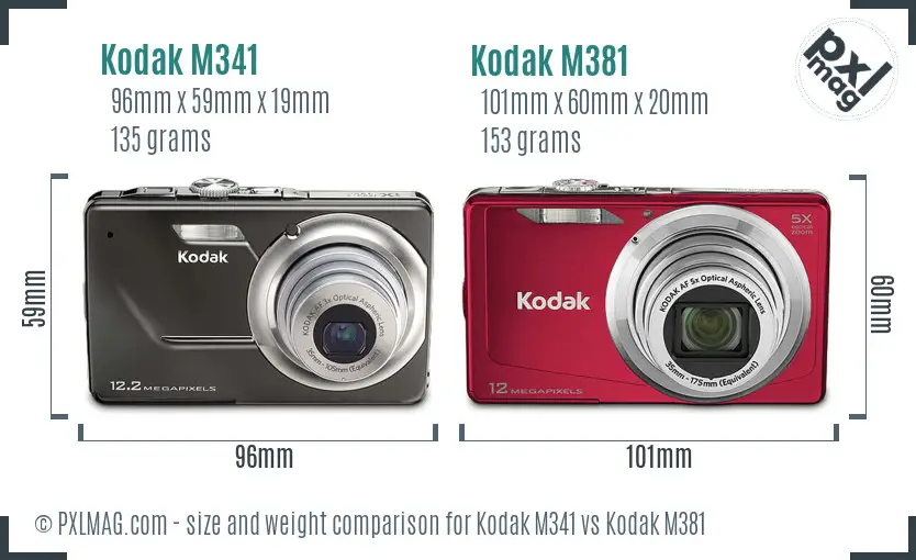 Kodak M341 vs Kodak M381 size comparison