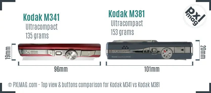 Kodak M341 vs Kodak M381 top view buttons comparison