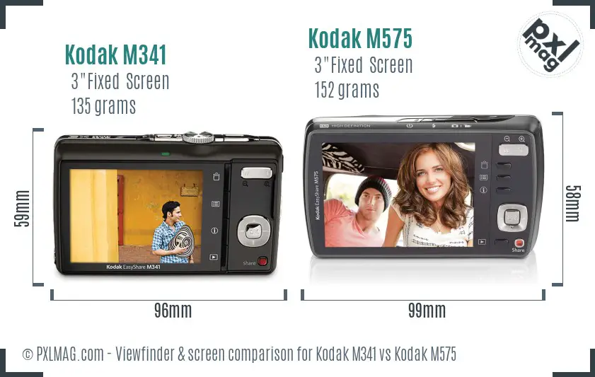 Kodak M341 vs Kodak M575 Screen and Viewfinder comparison