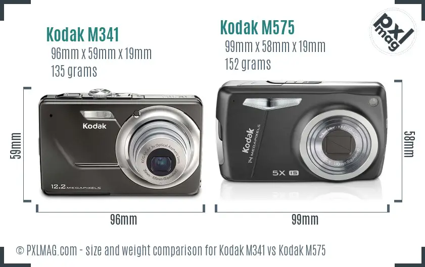 Kodak M341 vs Kodak M575 size comparison