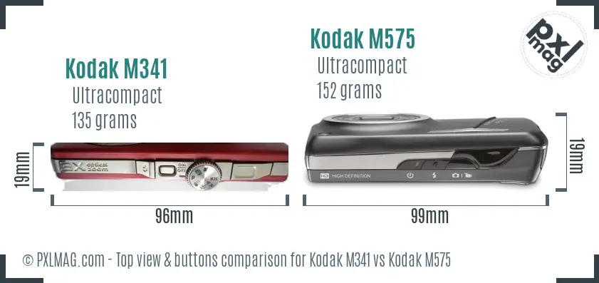 Kodak M341 vs Kodak M575 top view buttons comparison