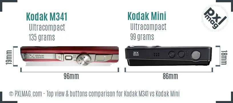 Kodak M341 vs Kodak Mini top view buttons comparison Kodak M341 vs Kodak Mini top view buttons comparison