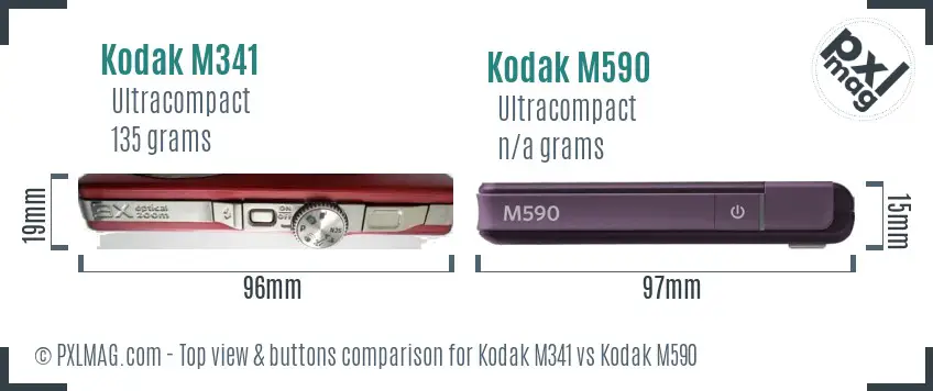 Kodak M341 vs Kodak M590 top view buttons comparison Kodak M341 vs Kodak M590 top view buttons comparison