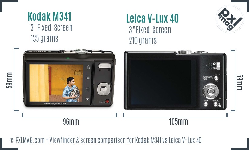 Kodak M341 vs Leica V-Lux 40 Screen and Viewfinder comparison