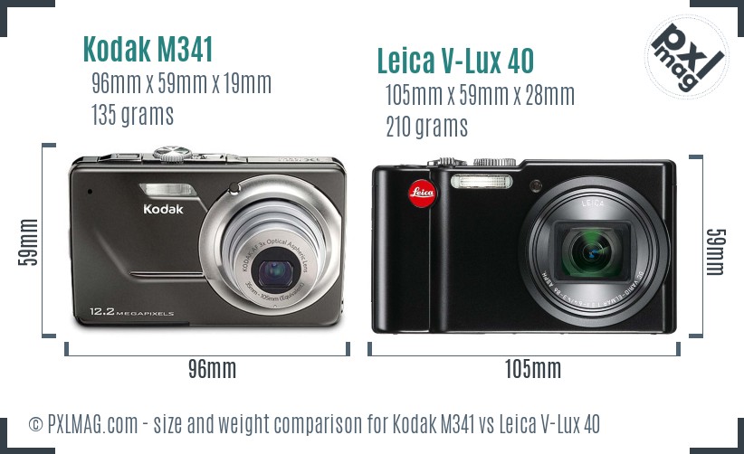 Kodak M341 vs Leica V-Lux 40 size comparison