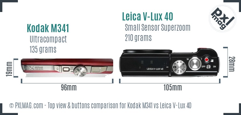 Kodak M341 vs Leica V-Lux 40 top view buttons comparison