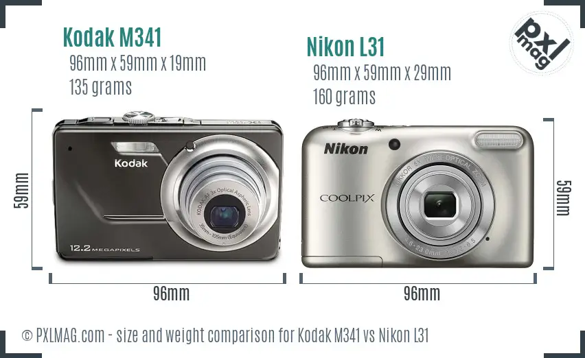 Kodak M341 vs Nikon L31 size comparison