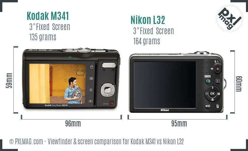 Kodak M341 vs Nikon L32 Screen and Viewfinder comparison