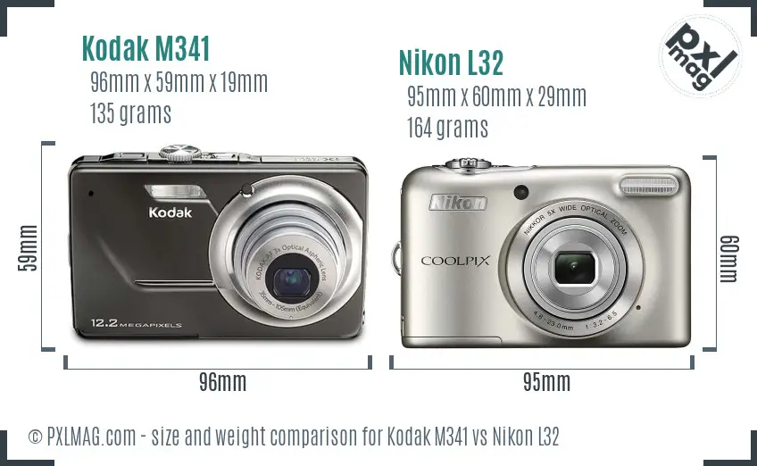 Kodak M341 vs Nikon L32 size comparison