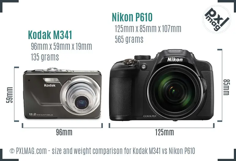 Kodak M341 vs Nikon P610 size comparison
