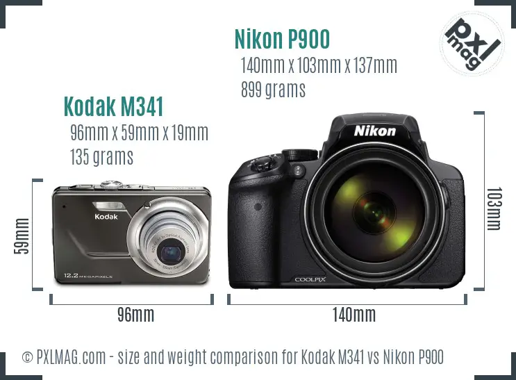 Kodak M341 vs Nikon P900 size comparison