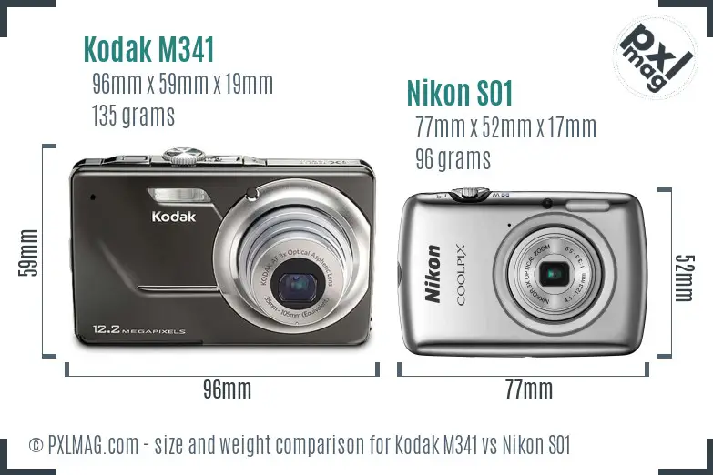 Kodak M341 vs Nikon S01 size comparison