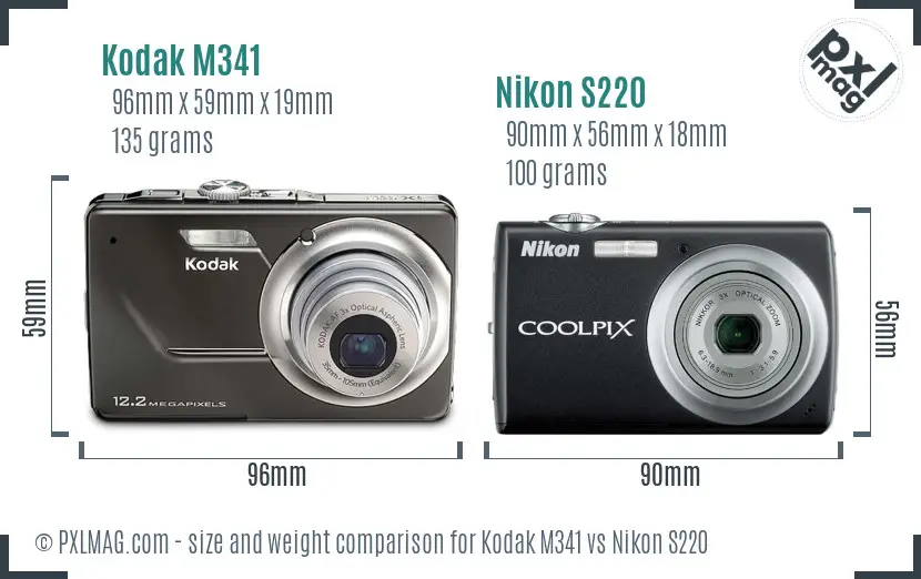 Kodak M341 vs Nikon S220 size comparison