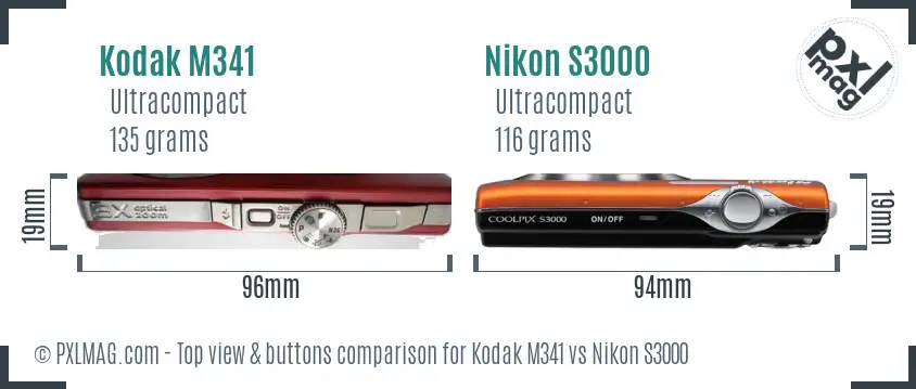 Kodak M341 vs Nikon S3000 top view buttons comparison