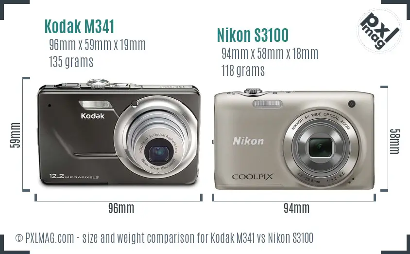 Kodak M341 vs Nikon S3100 size comparison