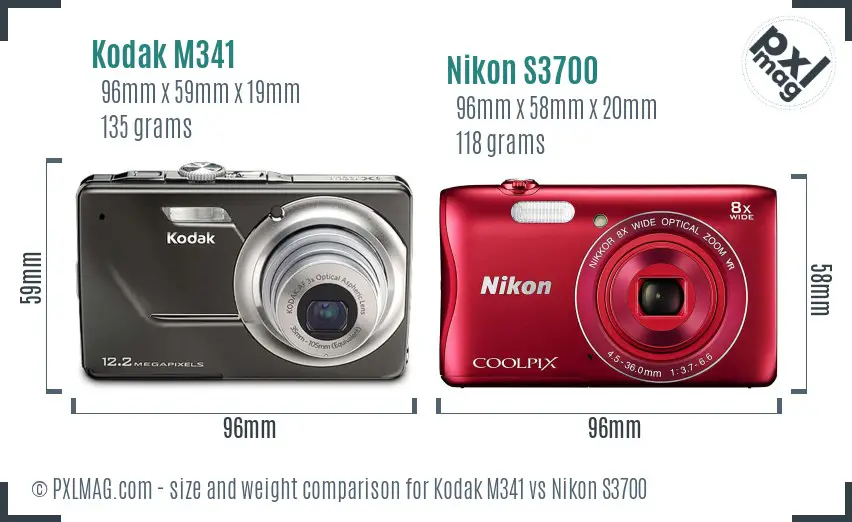 Kodak M341 vs Nikon S3700 size comparison