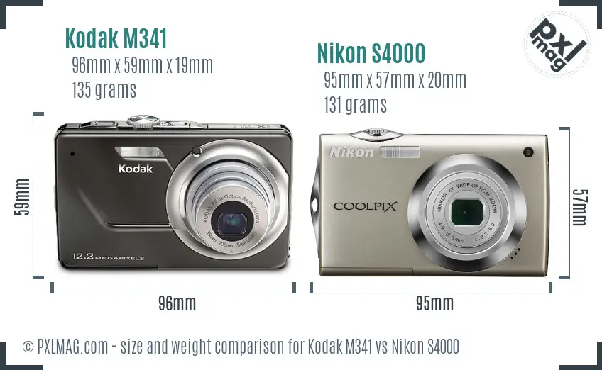 Kodak M341 vs Nikon S4000 size comparison Kodak M341 vs Nikon S4000 size comparison