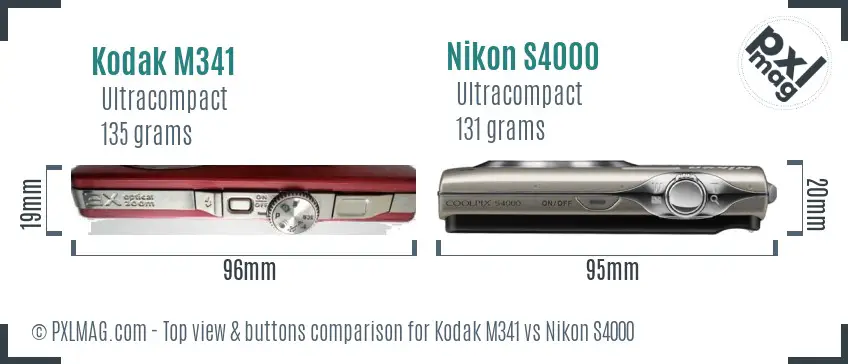 Kodak M341 vs Nikon S4000 top view buttons comparison Kodak M341 vs Nikon S4000 top view buttons comparison