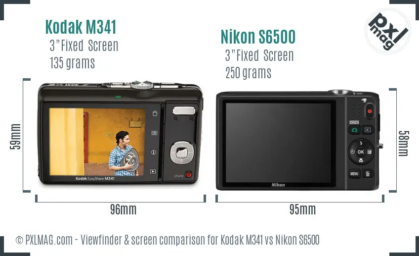 Kodak M341 vs Nikon S6500 Screen and Viewfinder comparison