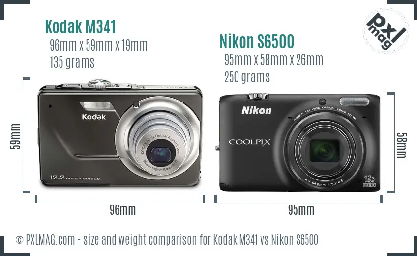 Kodak M341 vs Nikon S6500 size comparison