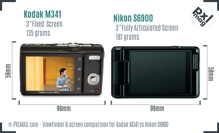 Kodak M341 vs Nikon S6900 Screen and Viewfinder comparison