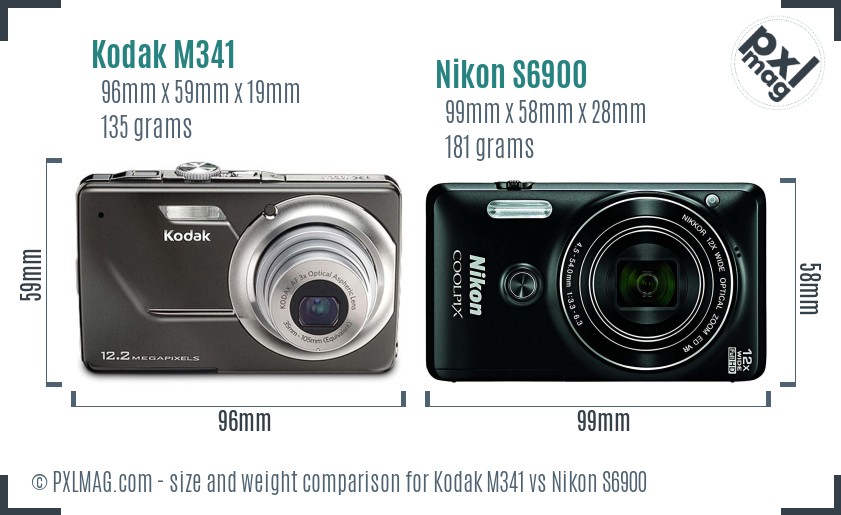 Kodak M341 vs Nikon S6900 size comparison