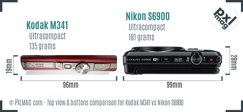 Kodak M341 vs Nikon S6900 top view buttons comparison
