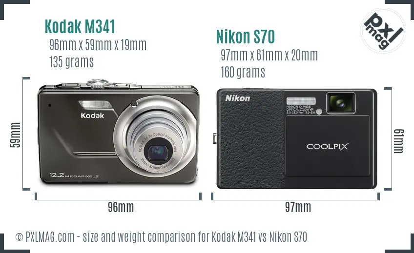 Kodak M341 vs Nikon S70 size comparison