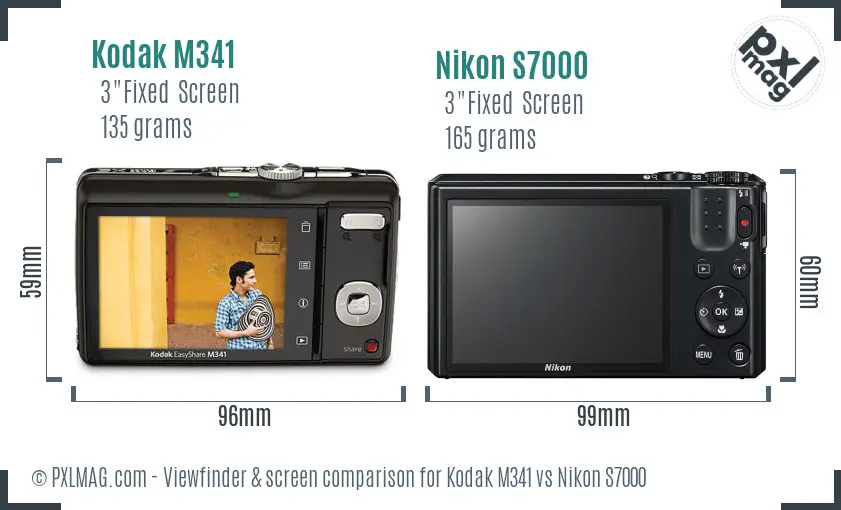 Kodak M341 vs Nikon S7000 Screen and Viewfinder comparison