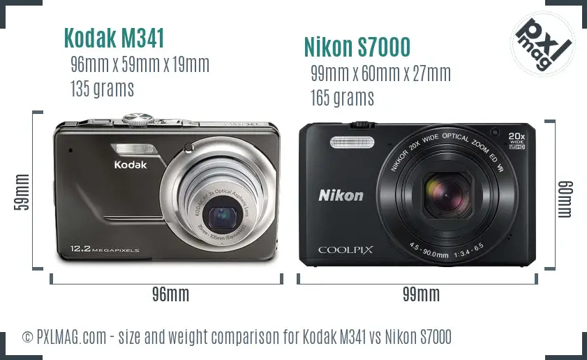 Kodak M341 vs Nikon S7000 size comparison