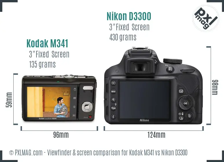 Kodak M341 vs Nikon D3300 Screen and Viewfinder comparison