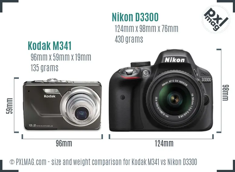 Kodak M341 vs Nikon D3300 size comparison