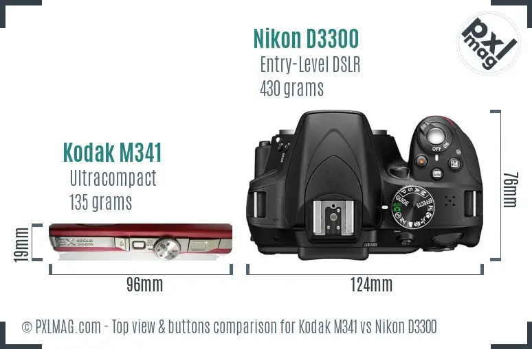 Kodak M341 vs Nikon D3300 top view buttons comparison