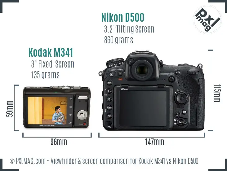 Kodak M341 vs Nikon D500 Screen and Viewfinder comparison