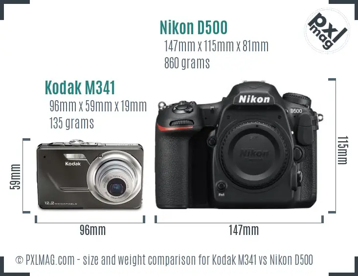 Kodak M341 vs Nikon D500 size comparison
