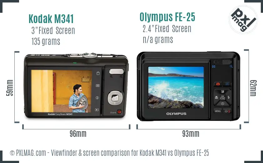 Kodak M341 vs Olympus FE-25 Screen and Viewfinder comparison Kodak M341 vs Olympus FE-25 Screen and Viewfinder comparison