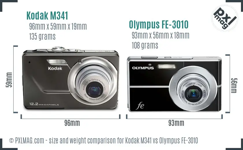 Kodak M341 vs Olympus FE-3010 size comparison