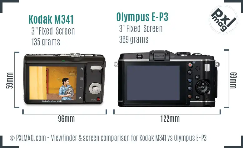 Kodak M341 vs Olympus E-P3 Screen and Viewfinder comparison