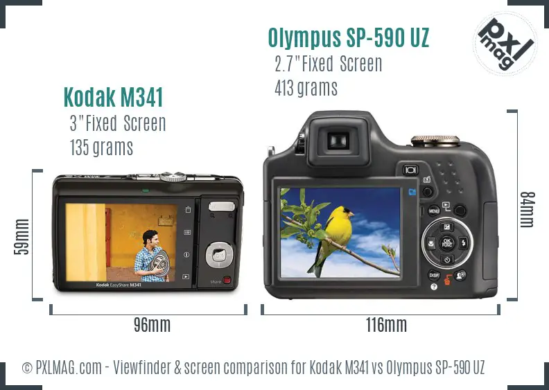 Kodak M341 vs Olympus SP-590 UZ Screen and Viewfinder comparison