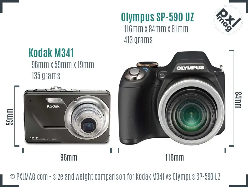 Kodak M341 vs Olympus SP-590 UZ size comparison