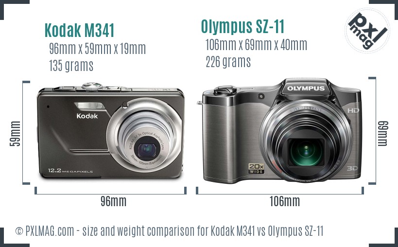 Kodak M341 vs Olympus SZ-11 size comparison