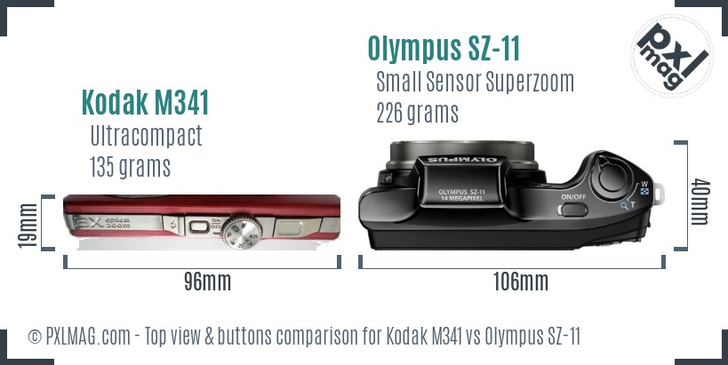 Kodak M341 vs Olympus SZ-11 top view buttons comparison