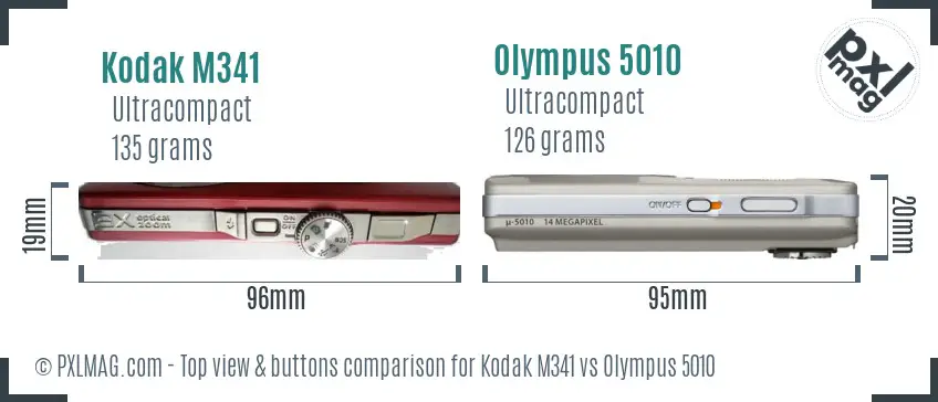 Kodak M341 vs Olympus 5010 top view buttons comparison