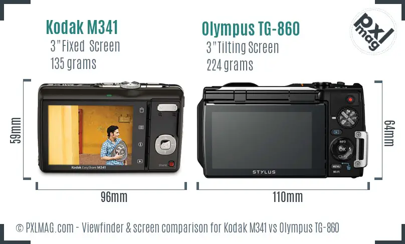 Kodak M341 vs Olympus TG-860 Screen and Viewfinder comparison